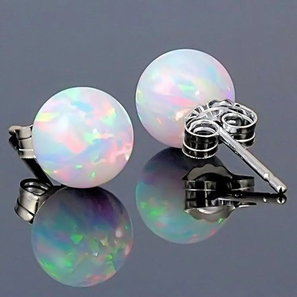 

2021 Fashion Ladies Ear rings Round Faux Fire Opal Ear Stud Earrings Piercing Jewelry Gift Push-back Stud Earrings For Women