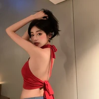 adora sexy red crop tops female sleeveless halter slim camis nightclub fashion disco hot girls backless bandage camisoles