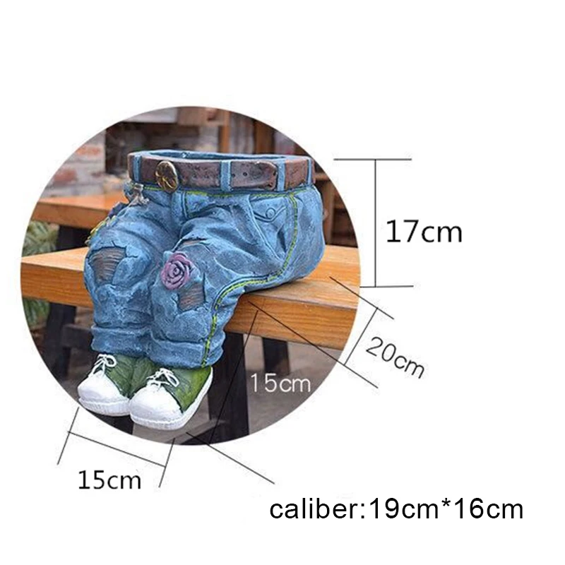 

Denim Clothes Pants Resin Flower Pot Statue Retro Garden Ornament for Home Courtyard Decoration Sitting/Kneeling Pose Hogard