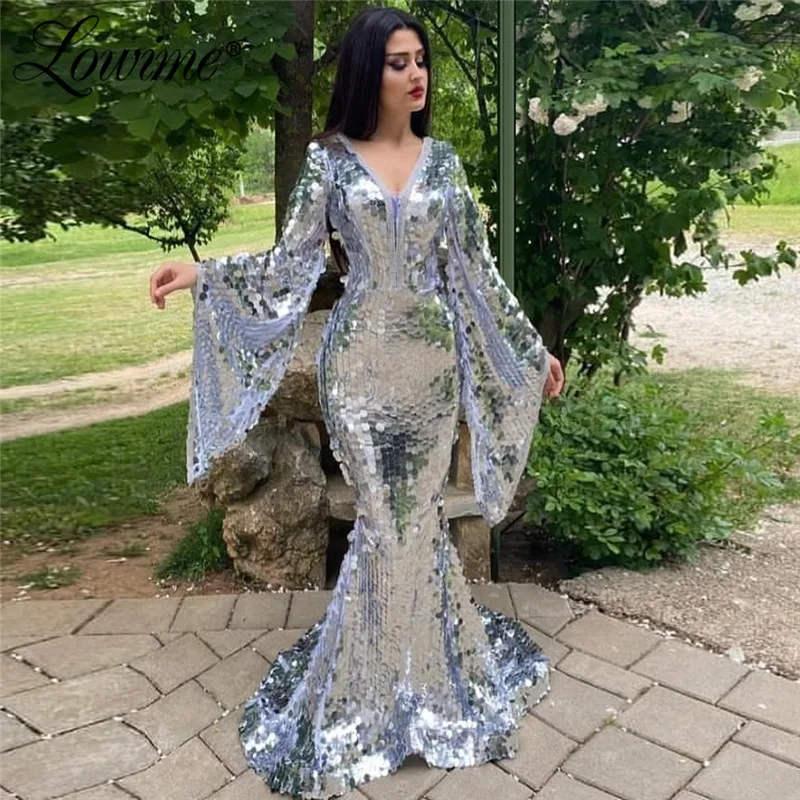 Женское вечернее платье-Русалка Abendkleider серебристое вечерние с блестками