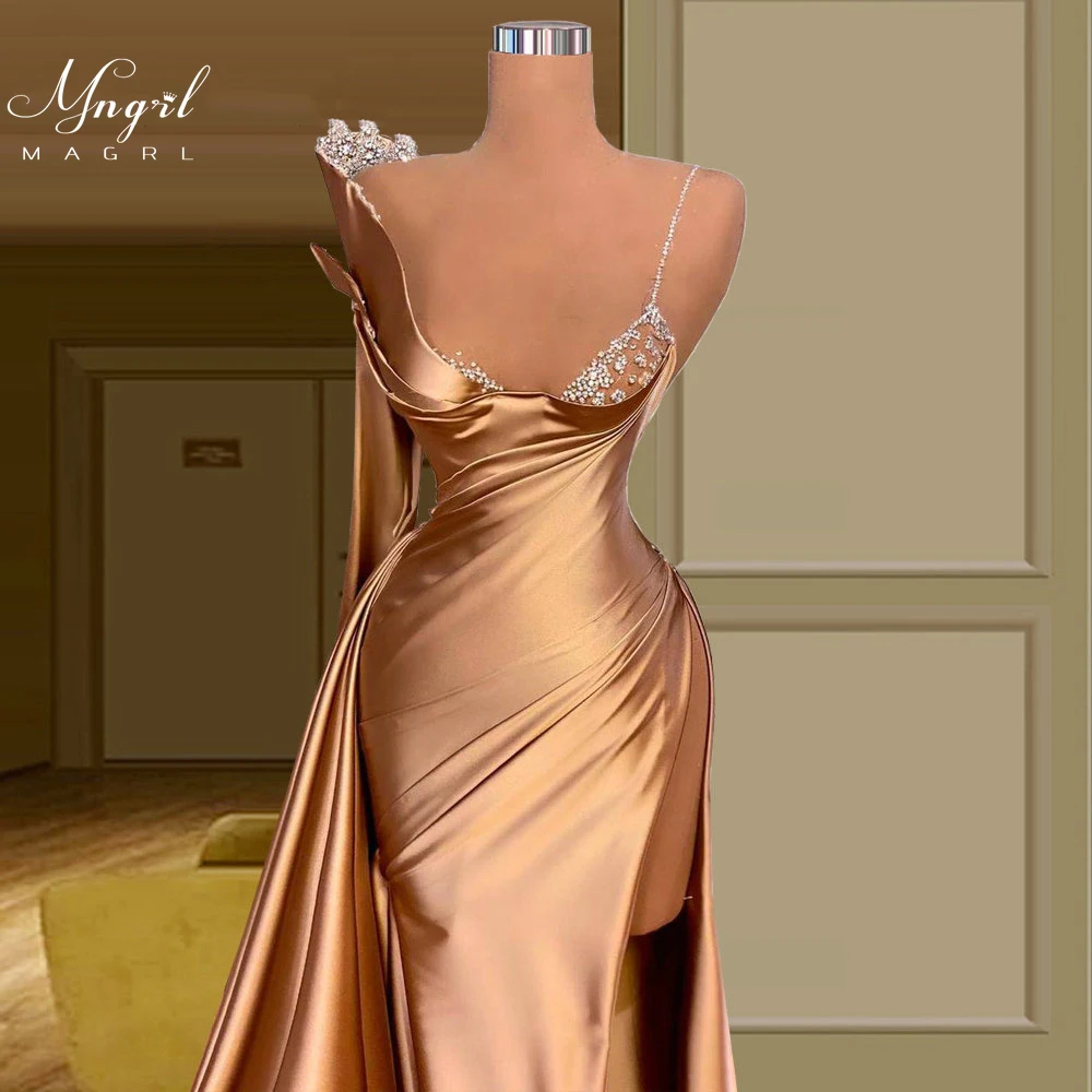 

MNGRL Luxury Evening Dress One-shoulder Long Sleeves Hand-applied Diamonds Glittering 2021 New Evening Dress Party Dress