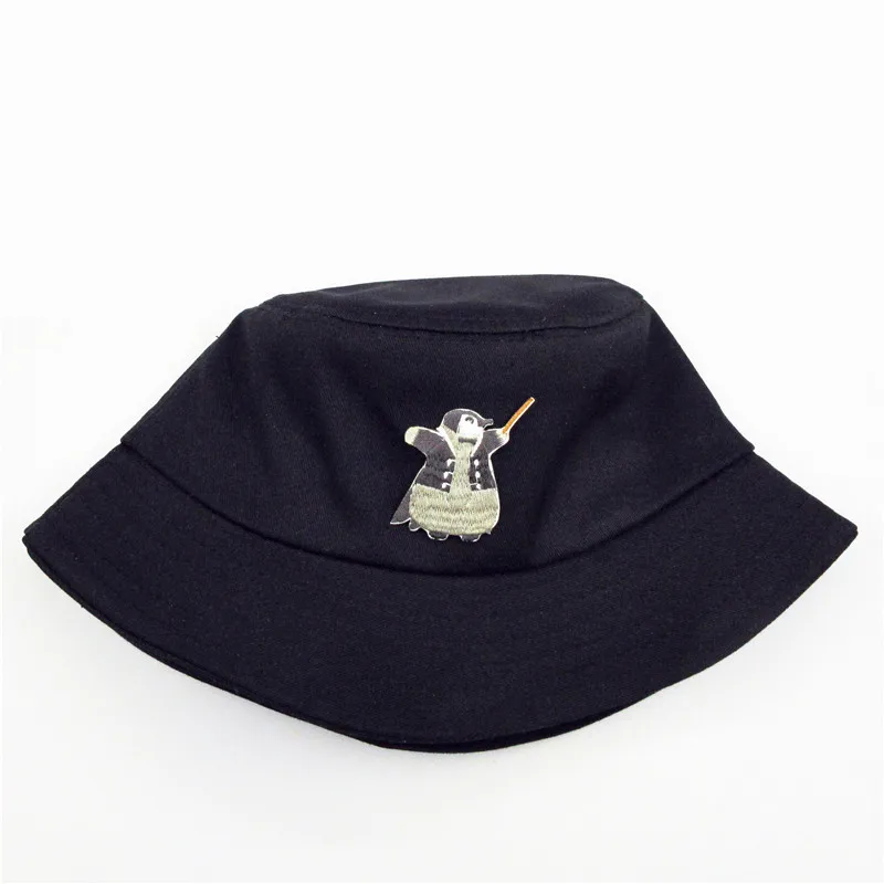

2021 Penguin Animal Embroidery Cotton Bucket Hat Fisherman Hat Outdoor Travel Hat Sun Cap Hats for Men and Women 384