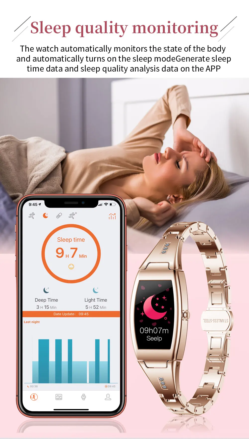 Смарт-часы сердечного ритма артериального давления Sleep Monitor женский период из