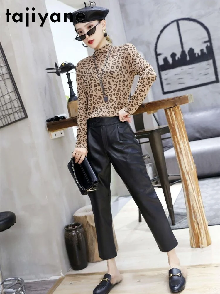 Женские брюки реальные бриджи для женщин из натуральной кожи с высокой талией