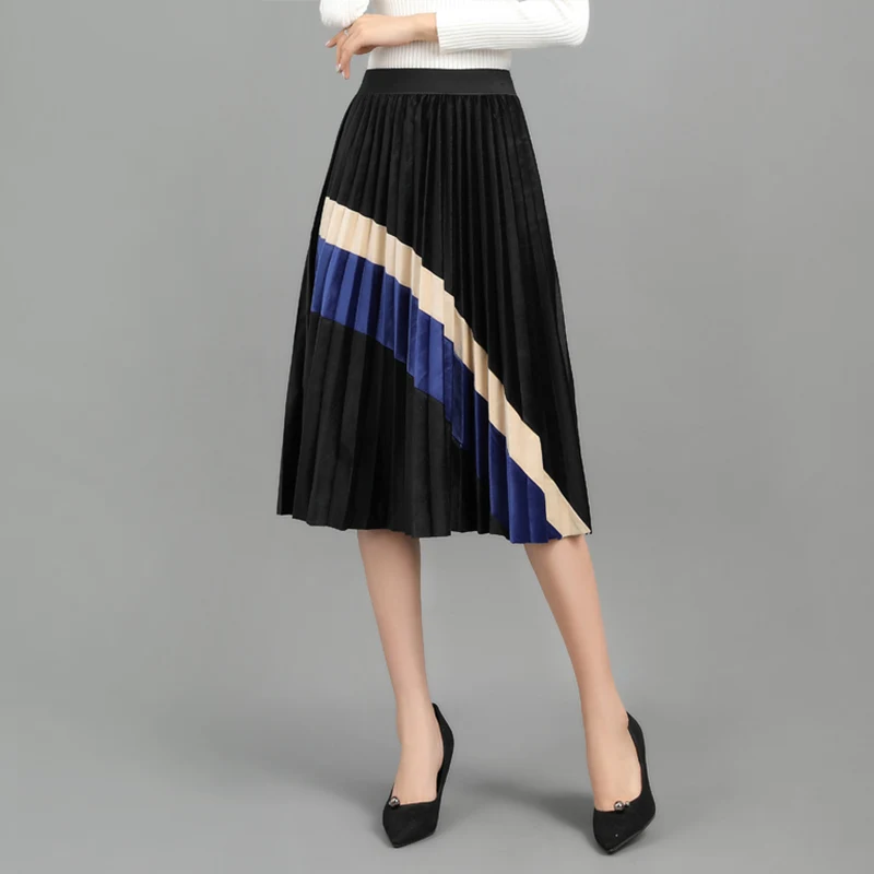 Женская плиссированная юбка TIGENA длинная из бархата трапециевидная с высокой