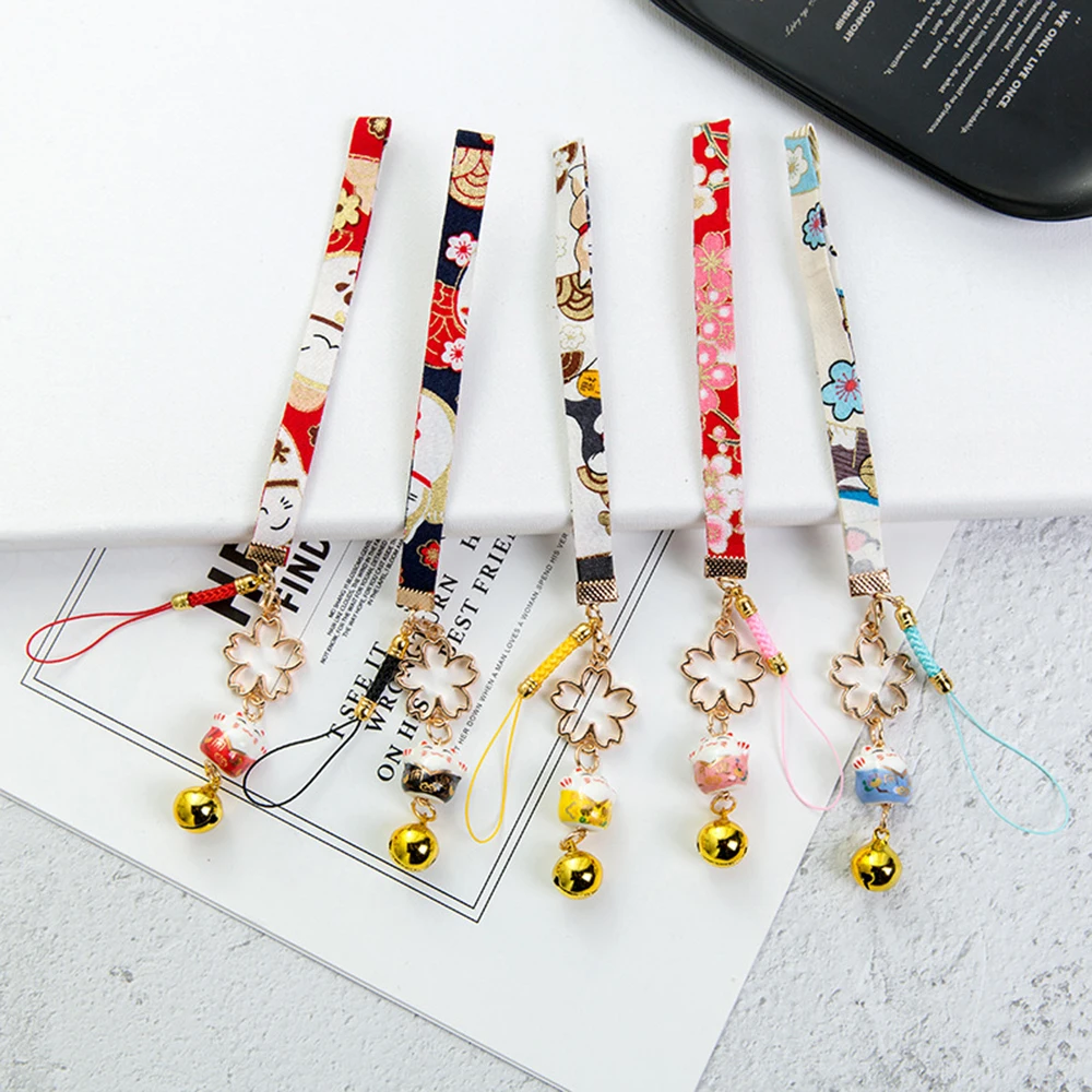 

В японском стиле смарт-телефон ремень ремешки для телефона декор в виде ромашек Lucky Cat колокол Сумки для телефона на цепи, мобильный телефон ...