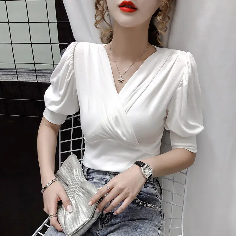 

Fashion Plus Size Short Sleeve Elegant Cotton Women T shirts 2021 Summer Crop Tops Streetwear Harajuku Casual Tees Basic Tshirts