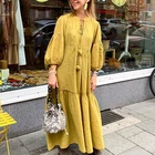 Платье ZANZEA женское длинное с пышными рукавами, элегантный повседневный однотонный вечервечерние сарафан с оборками, осень 2021