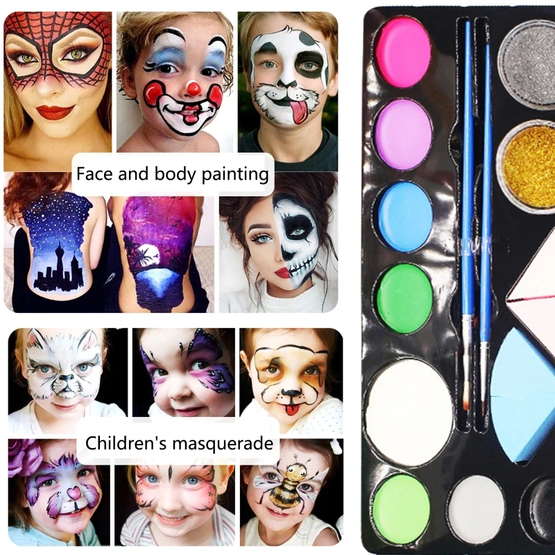 

12 Цвета Хэллоуин уход за кожей лица окрашенные дети живопись для лица тела макияж грим R3MF