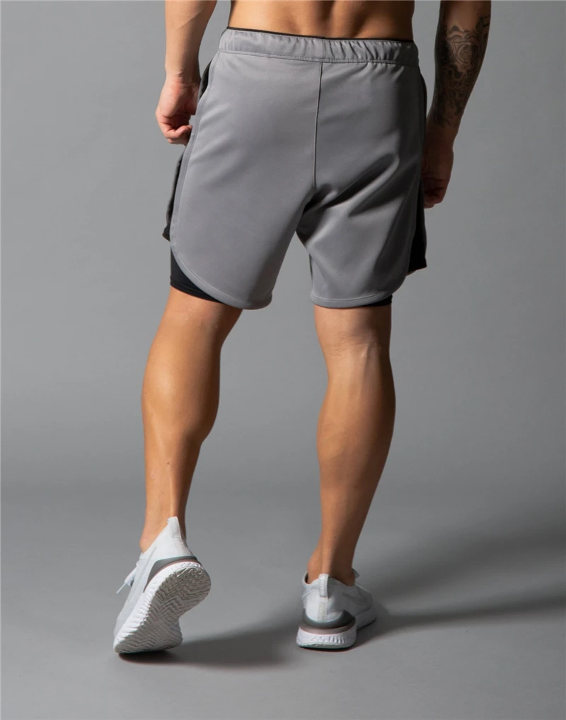 

(Can Add Your Own Logo)Double-deck Running Shorts Men 2 in 1 Sport Jogging Fitness Shorts Training Quick Dry Mens Gym Men Shorts