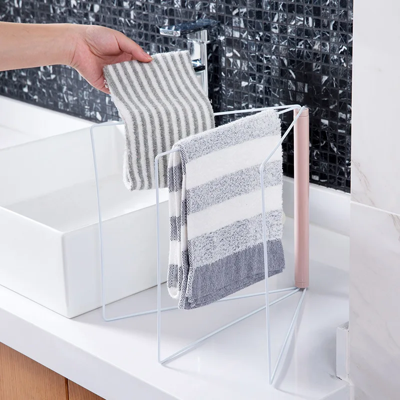 Folding Rag Rack Kitchen Towel Cloth Shelf Stand Bathroom Free Punching Tabletop Drying Space Saver |