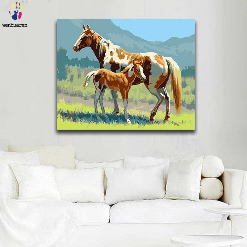 DIY Раскрашивание по номерам лошади картины Пастбище с комплектами 40x50 в