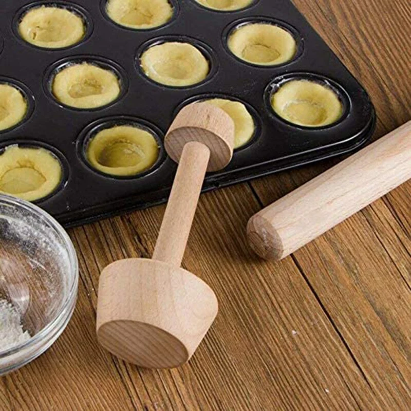 

2Pcs Egg Tarts-Tamper Double Side Wooden Pastries Pusher DIY Baking Shaping Kitchen Tool Cake