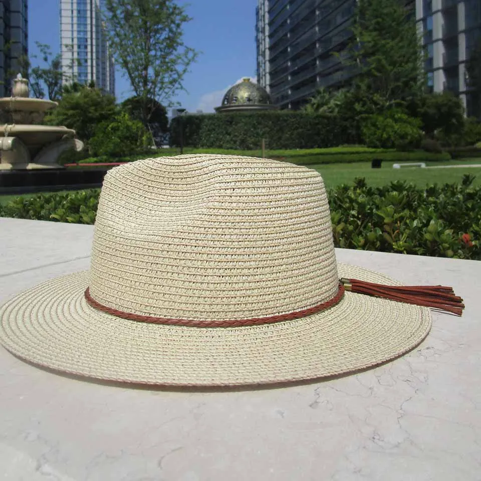 Летняя универсальная модная бежевая Джаз Кепка с кисточками Пляжная соломенная