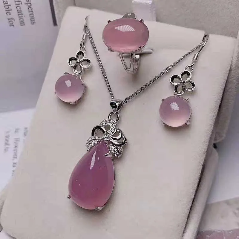 Нефритовый костюм из трех предметов ожерелье серебра 925 пробы инкрустированное