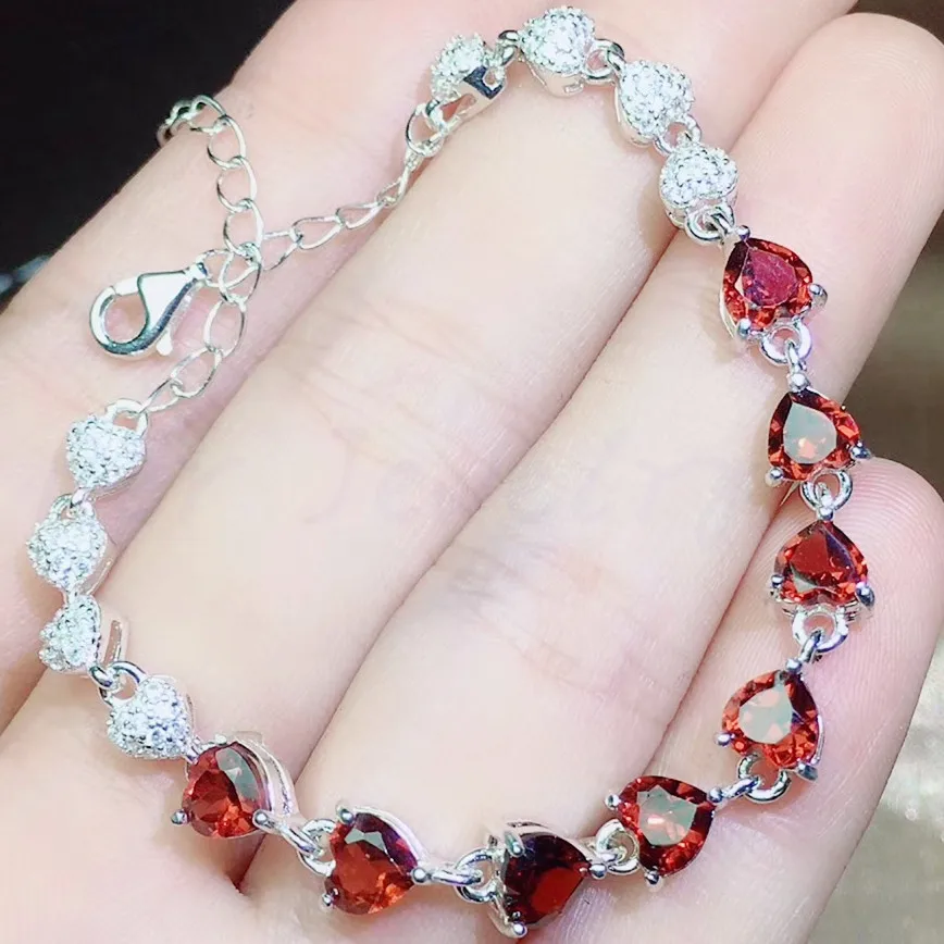 Натуральный Красный Гранат Любовь Сердце Стиль браслет-цепочка для ювелирных