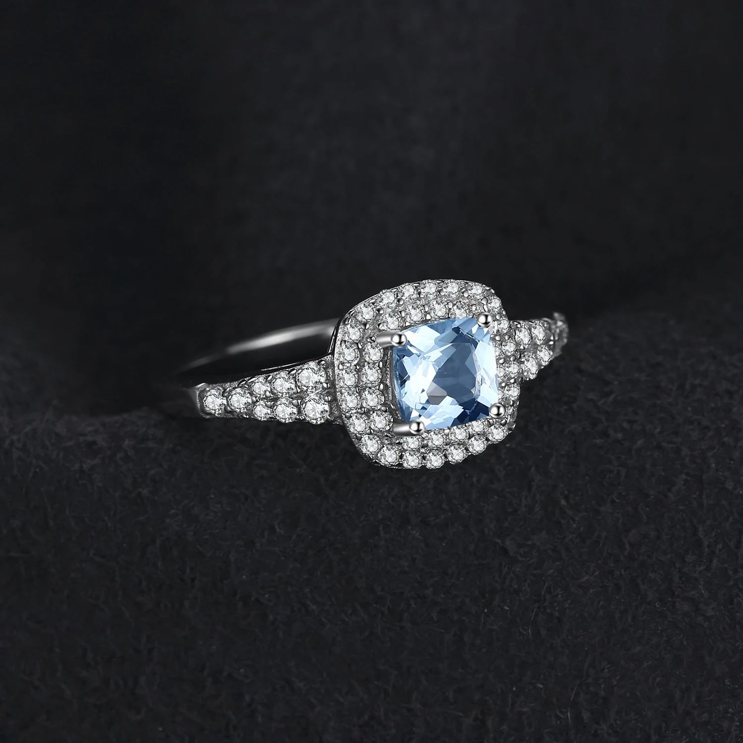 Jewelrypalace Подушки с 0.9ct Натуральный аквамарин Halo Обручение кольцо стерлингового серебра 925 Серебряные ювелирные изделия Обручальные кольца для Для женщин