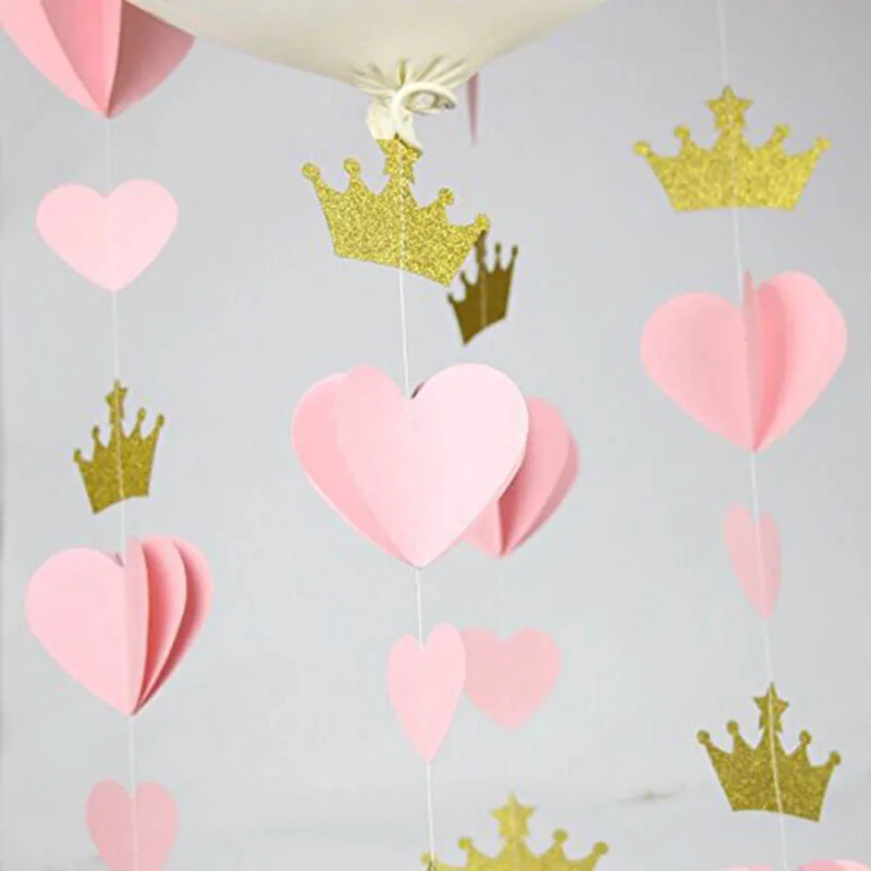 1 комплект 2 м розовый бандаж баннер 3D Любовь и Корона из бумаги Гирлянда флаги для