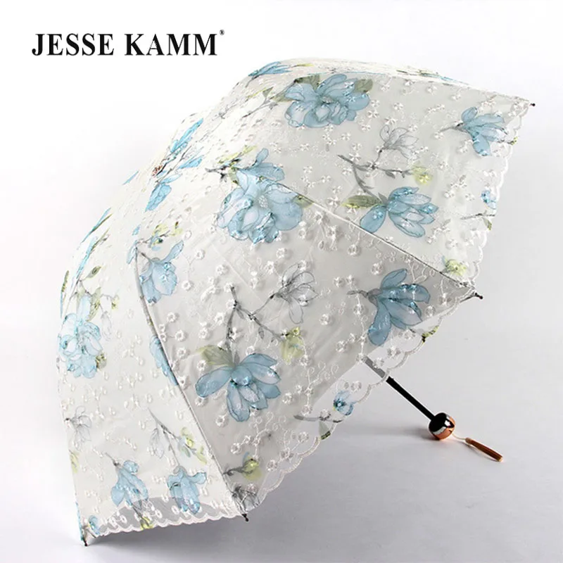Двойной вышитый кружевной зонтик JESSE KAMM с защитой от УФ-излучения aдрагоценный