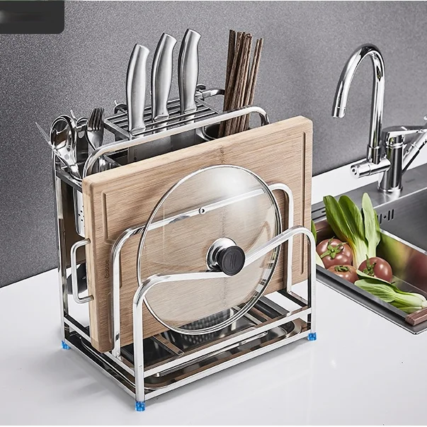 

Stainless Steel Storage Rack Knife Holder Kitchen Tableware Multifunctional Storage Rack Desktop Etagere Household Items DG50SR