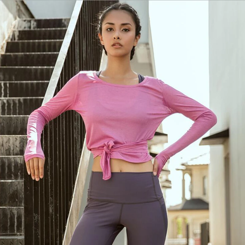 

Vnazvnasi Long Sleeve Yoga Shirts New Arrival Back Pierced Sports Tops Sexy Soft Fabrics Clothes Back Knotted Running Clothing