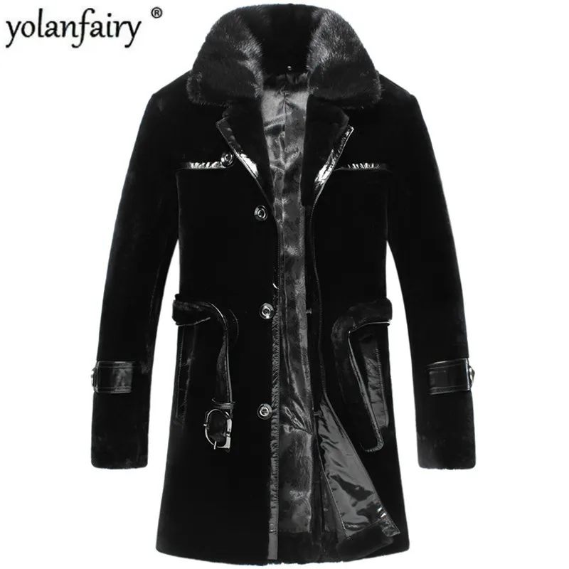 Пальто мужское зимнее с воротником из натурального меха норки куртка 100% шерсти
