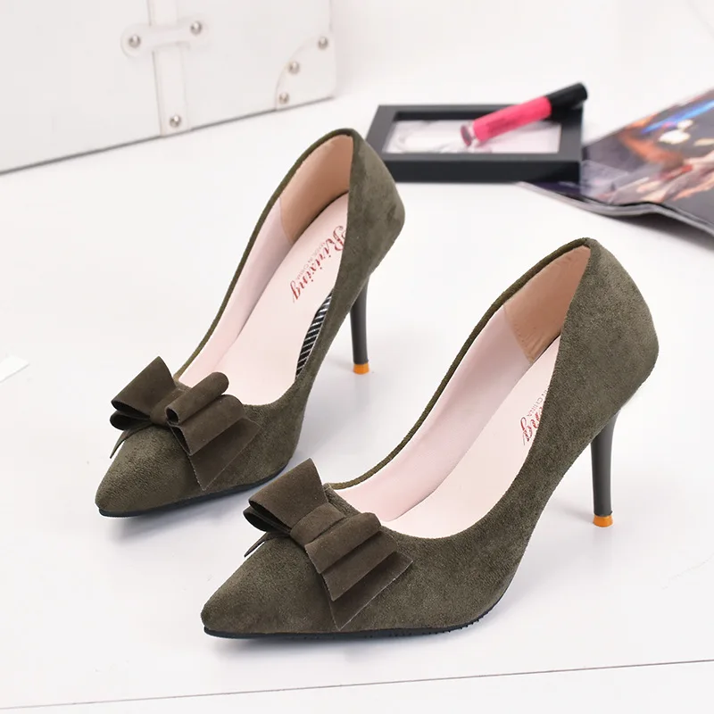 Новинка весна-осень 2020 замшевые туфли на высоком каблуке с бантом корейские