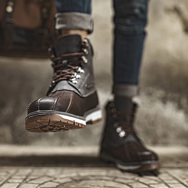 Зимние теплые плюшевые камуфляжные военные ботинки для снега мужские