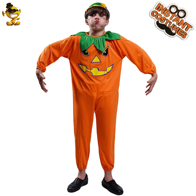 

Boy's Pumpkin Jumpsuit Funny Orange Outfit Long Sleeve Children Cartoon Halloween Cosplay Costume for Kids