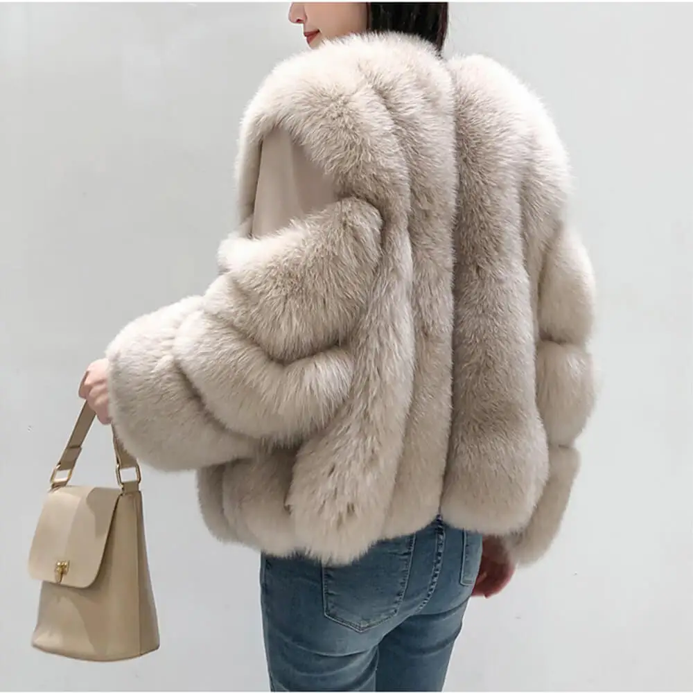 

Укороченное Женское пальто из натурального Лисьего меха, милая Элегантная куртка из натурального меха, женское толстое теплое роскошное пу...