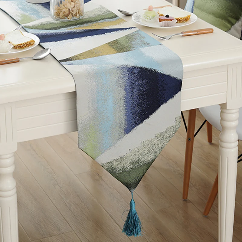 DUNXDECO скатерть из хлопчатобумажной смесовой ткани с синими геометрическими