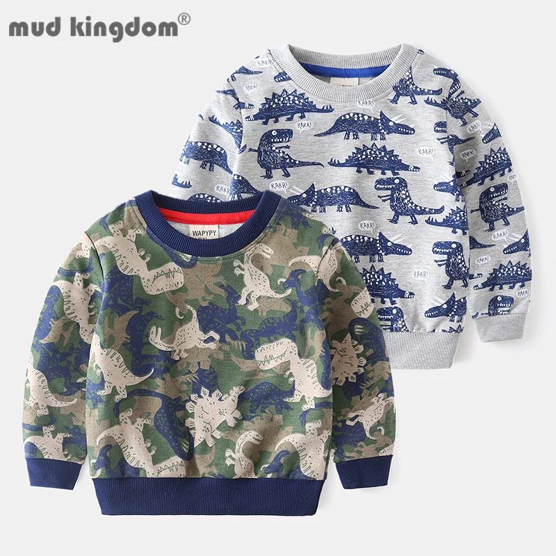 

Mudkingdom Fashion Boys Sweatshirts Dinosaur Full Print Long Sleeves Terry Tops for Kids Spring Casual Children Clothes Wear