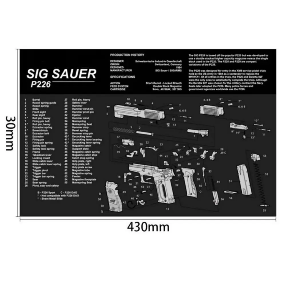 Резиновый коврик для чистки Sig Sauer P226 водонепроницаемый нескользящий 17x11 дюймов с