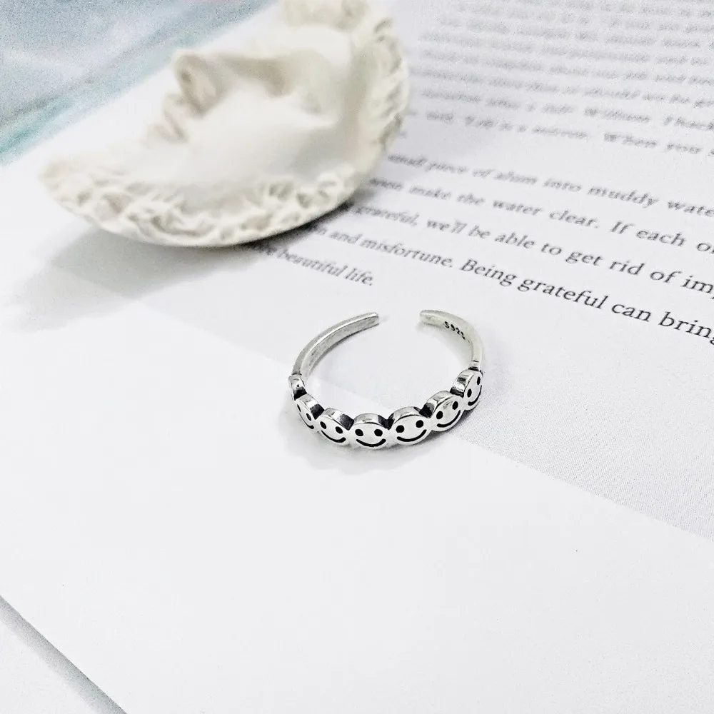 SHANICE, 925 пробы, серебряное, Открытое кольцо, для женщин, леди, панк, Винтаж, старый тайский, серебряная, для девушек, цепочка, улыбка, личность, хорошее ювелирное изделие, Anillos