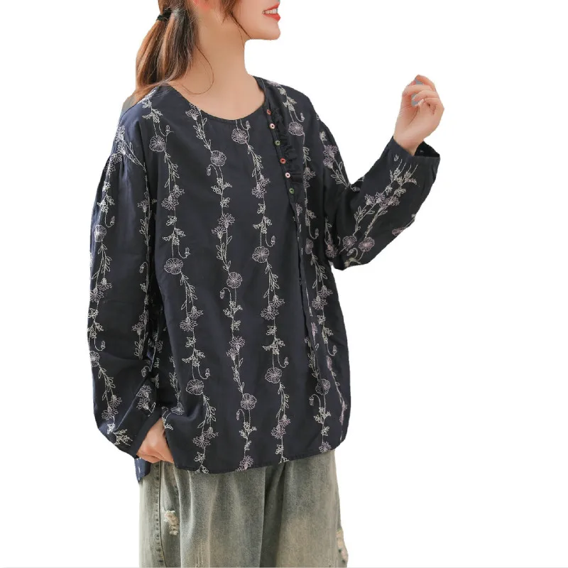 

Max LuLu New Designer Chinese Style Spring Womens Vintage Loose Printed Shirts Ladies Casual Floral Blouses Oversized Clothing