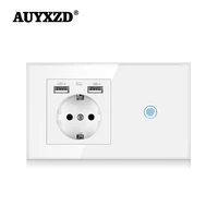 auyxzd tempered crystal glass wall panel light touch eu switch with usb socket electrical sensor button power outlet 5v 2100ma