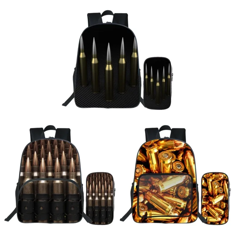

2Pcs/Set 3D Bullet Printing Youth Boys School Backpack for Girls Shoulder Bag Children Schoolbag for Kids School Bags Students