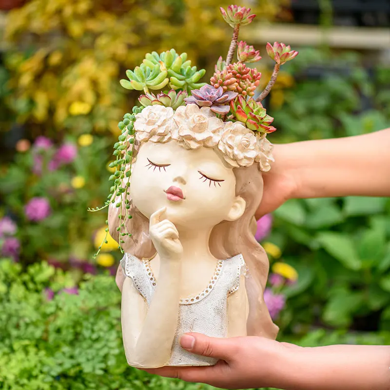 cartoons beauty human head sculpture vase lady small fresh portrait flower pots home storage organization decorative accessories free global shipping