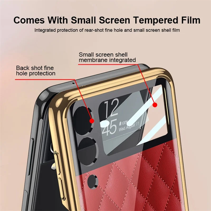 Luxury Plating Hard Frame Phone Case For Samsung Galaxy Z Flip3 5G Cases Painted Tempered Glass Hard Cover For Samsung Z Flip3 4