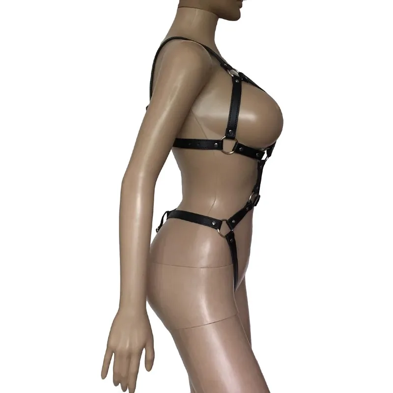 Сексуальное Женское боди из искусственной кожи с пряжкой на бретельках открытой