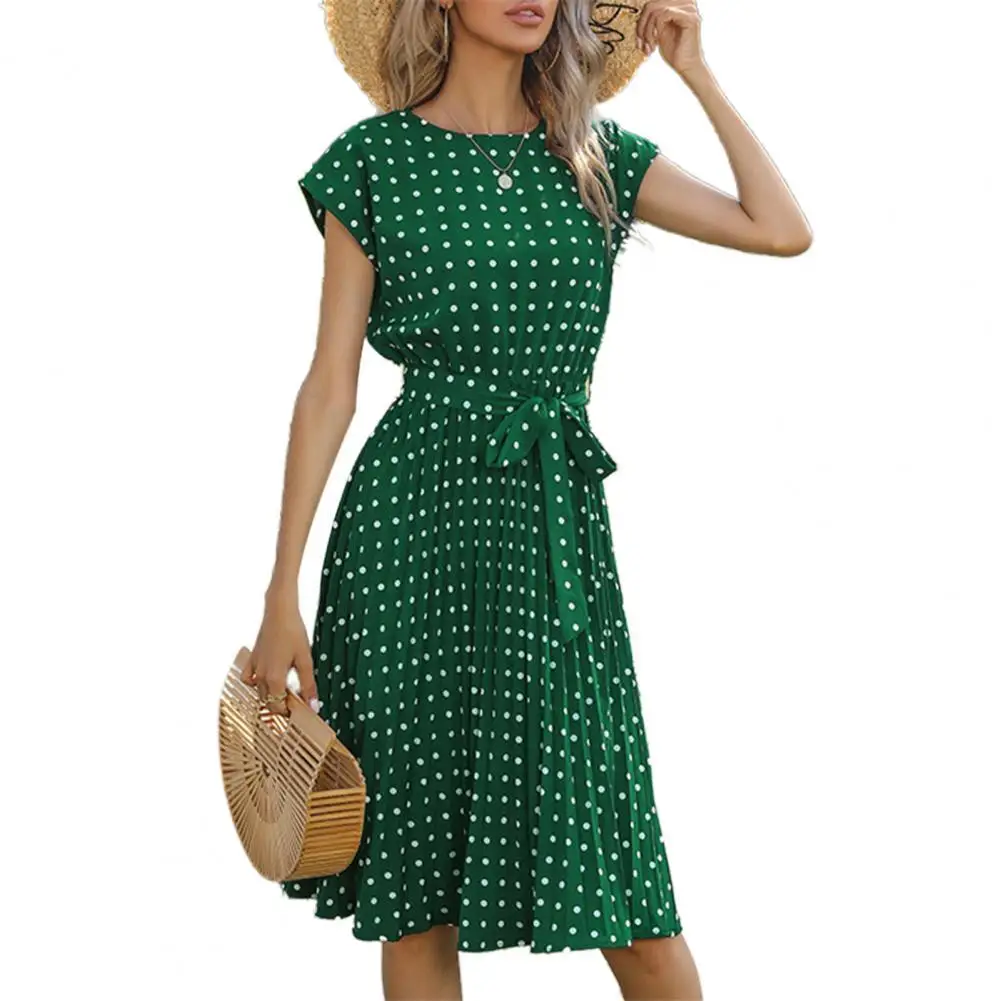 

Summer Dress Women Dresses Bohemian Lady Dress Polka Dots Cool Clothing Lady Short Sleeve Pleated Dress Streetwear robe femme