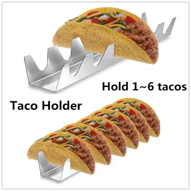 

Creative Stainless Steel Taco Shell Holder Kitchen Food Protector Mexican Pancake Stand Drain Tray Salsa Cup Kitchen Tools