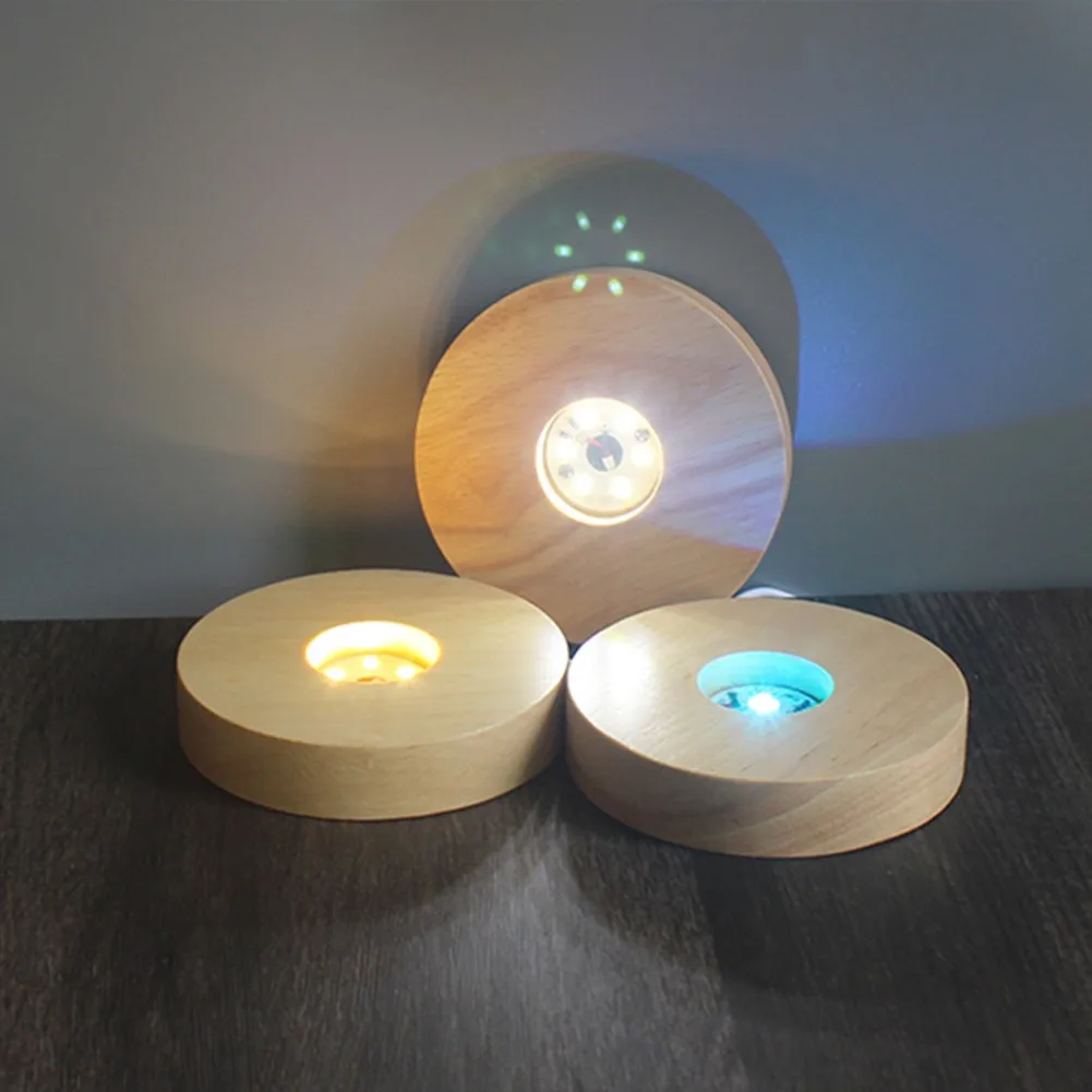 

Wood Light Base LED Lights Display Base Stand Round Night Light Lamp Holder USB Resin Ornament Art Crafts