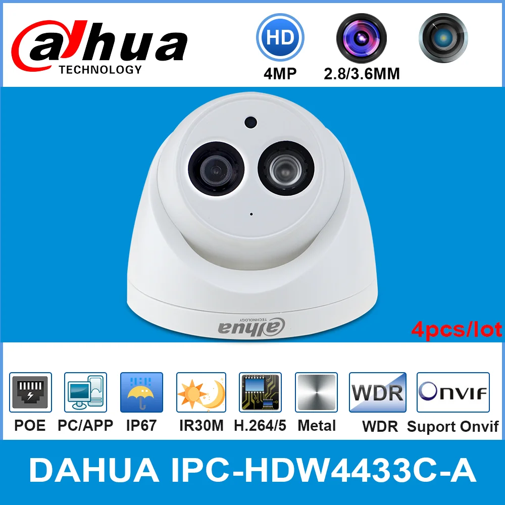 

Dahua IPC-HDW4433C-A 4 МП HD POE сетевая Starnight ИК Мини купольная IP-камера со встроенным микрофоном камера видеонаблюдения