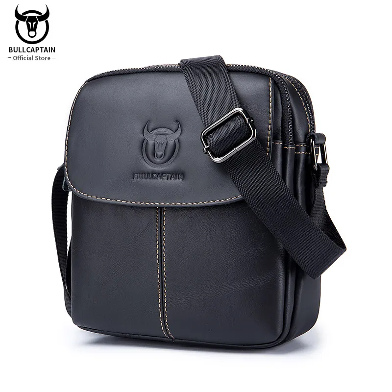 

BULLCAPTAIN-Men's Leather Shoulder Bag Brand Casual Men's Bags Small Mini Multifunctional Crossbody Bag's D07