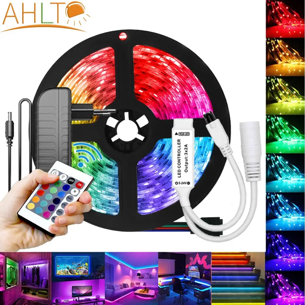 

Светодиодная лента, настенная лампа, ночник, неоновая 5050 2835 RGB гибкая лента, полоса 12 В, Диодная лента, ИК-контроллер, адаптер для спальни