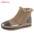 Женские ботинки с натуральным мехом Aphixta, зимние водонепроницаемые ботильоны со стразами, на платформе, с резинкой, на массивной подошве, большой размер 44