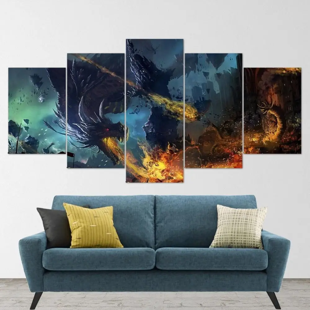 

5 Piece Wall Art Canvas Game Poster Pictures Dragon & Disaster Modern Home Interior Decor Prints Bedroom Decoration Paintings