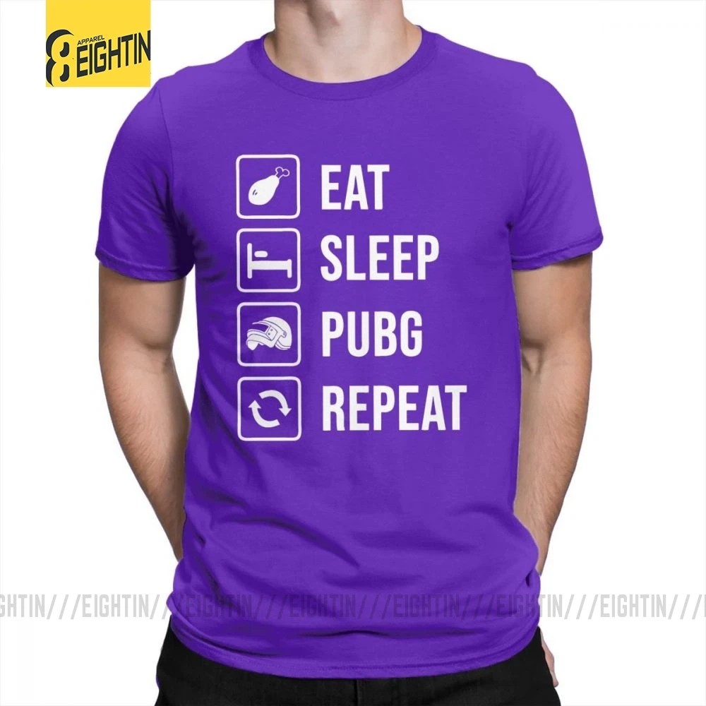 Фиолетовый Футболка с надписью «Eat Sleep PUBG Repeat», победитель, Куриный Ужин, короткий рукав, высокое качество, хлопок, футболка, одежда, мужские топы размера плюс - Цвет: Фиолетовый