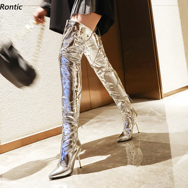 

Женские лакированные ботинки на молнии, с острым носком, размеры 5-15